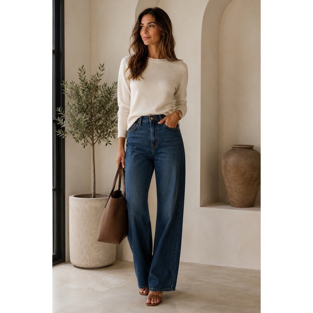 Rag & Bone Logan High Rise Wide Leg Jeans Dark Indigo Denim Size 25